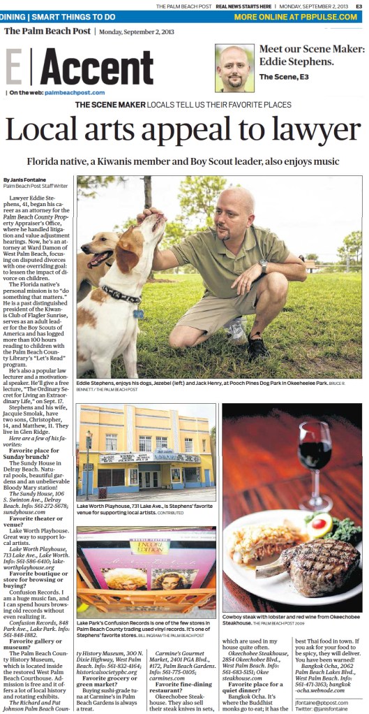 Eddie Stephens' Palm Beach Post Scene Maker article.